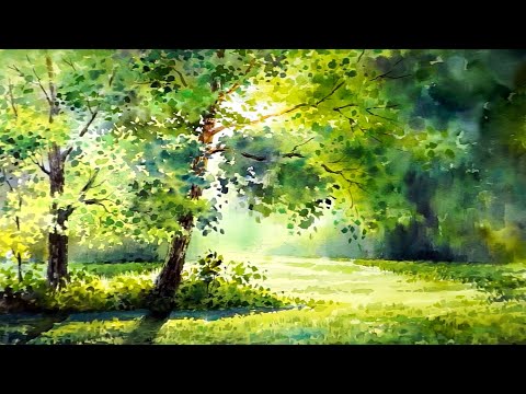 "Toamna dimineața" pictură peisaj acuarelă