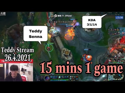 T1 Teddy pick Senna and 15mins 1 Game KDA 3/1/14 . Teddy Stream KR Challenger 2021