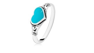 Jewellery - 925 silver ring, patinated, heart made of turquoise, balls