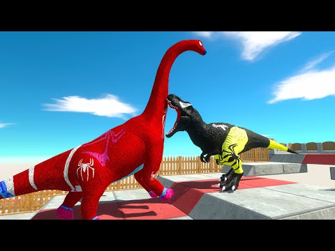 DARK SPIDERMAN T-REX vs SPIDERMAN BRACHIOSAURUS DEATH FALL - ARBS