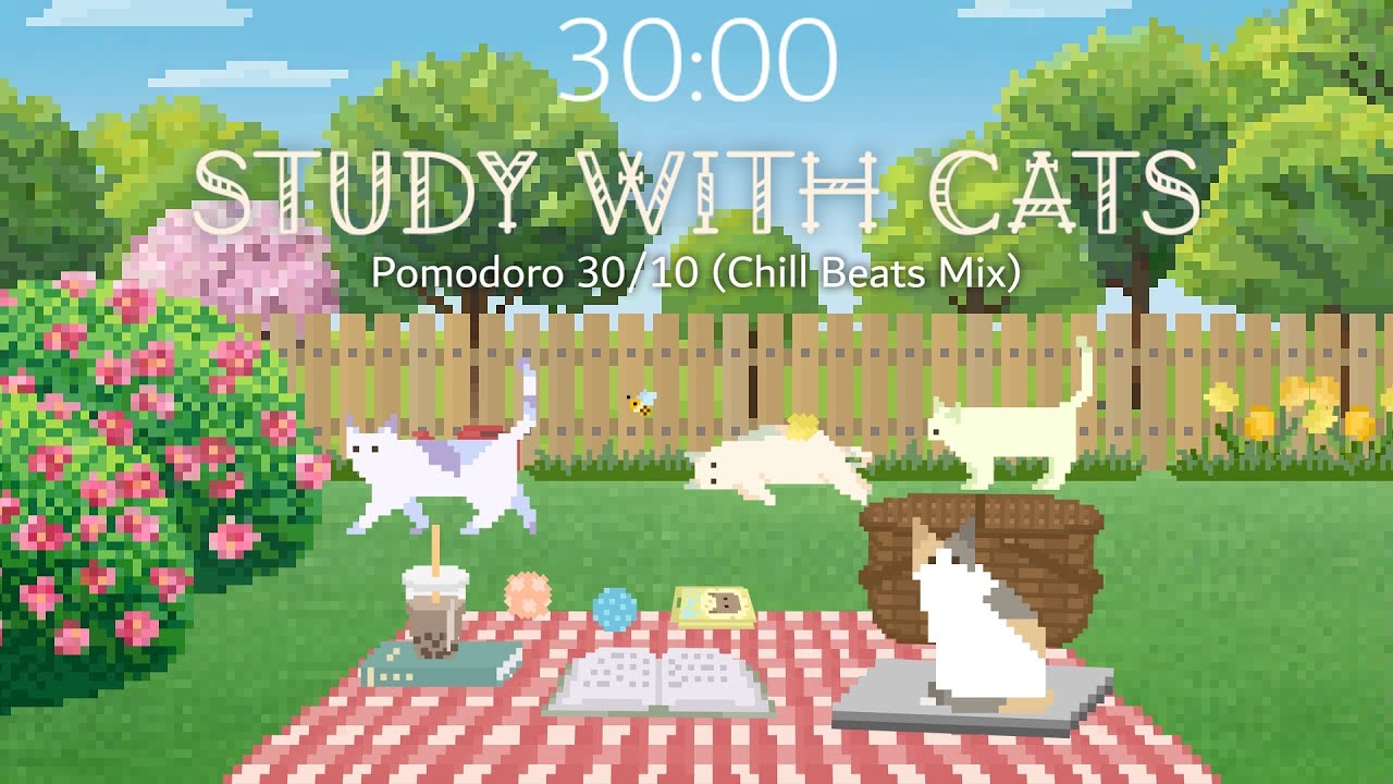 Study with Cats 🐝 Animation x Pomodoro 30/10 | Spring Study in the Backyard 🌳 | Chill Beats Mix