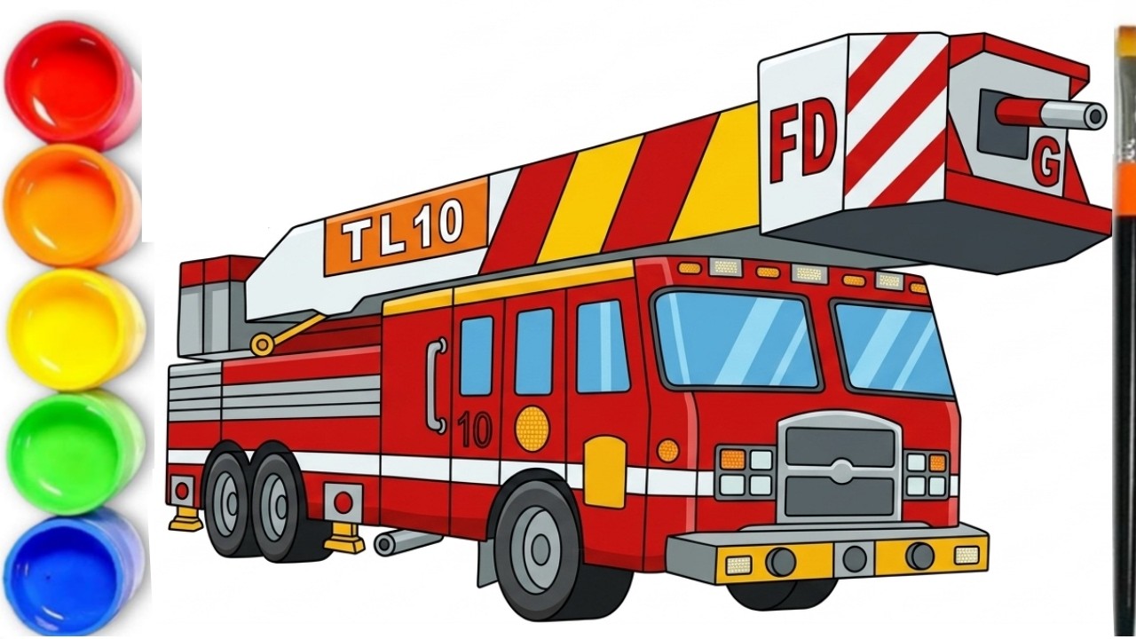 How to draw a FIRE TRUCK Step By Step  - Fire Truck Coloring  - Drawing and Coloring Pages for Kids