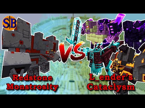 Sathariel Battle - Redstone Monstrosity (Crimson Steve's more Mobs) VS L_ender's Cataclysm | Minecraft Mob Battle