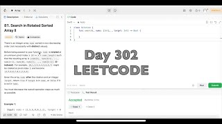YouTube video 'Day 302: LeetCode Problem 81. Search In Rotated Sorted Array II - Swift'
