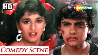 Fight for kisses scene between Amir Khan & Madhuri Dixit - Dil - Blockbuster Comedy Movie
