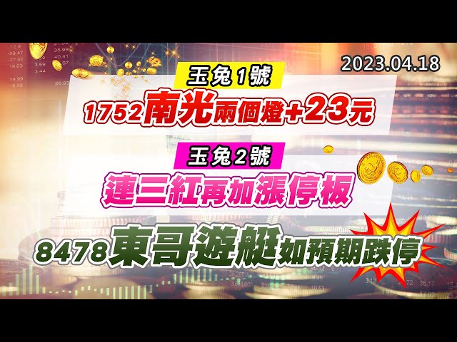 20230418《股市最錢線》#高閔漳 玉兔1號，1752南光兩個燈+23元””玉兔2號，連三紅再加漲停板””8478東哥遊艇如預期跌停