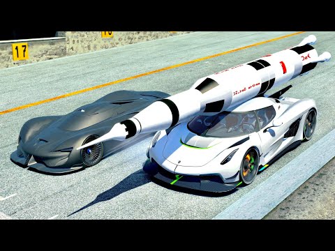 Koenigsegg Jesko with Saturn V Rocket Engine vs Tomahawk X VGT - Drag Race 20 KM