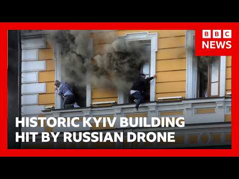 People flee burning building in Ukraine after Russian drone strike | BBC News