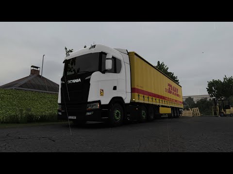 ETS2 Delivery in rain Gorzow Wielkopolski - Anklam with Scania 450s midlift.