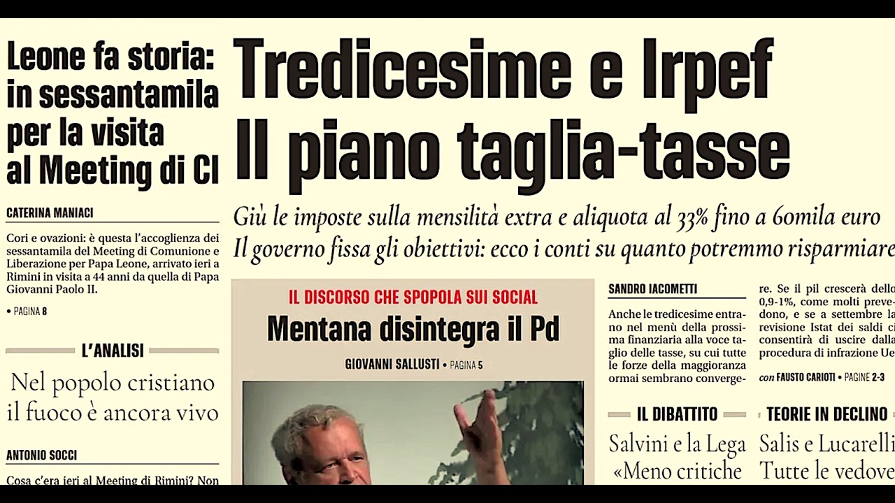 RASSEGNA STAMPA 23 AGOSTO 2026. QUOTIDIANI NAZIONALI ITALIANI PRIME PAGINE DEI GIORNALI DI OGGI.