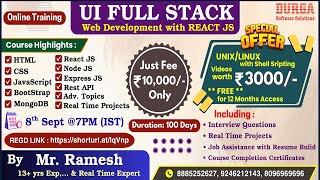 UI FULL STACK Web Development with REACT JS Online Training @ DURGASOFT