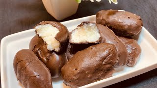 HOMEMADE BOUNTY CHOCOLATE BAR RECIPE FOR KIDS😋/JUST 4 INGREDIENTS!/CHOCOLATE COCONUT BOUNTY BARS