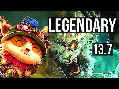 TEEMO vs RENGAR (TOP) | 10/1/7, 2.5M mastery, 1400+ games, Rank 9 Teemo | KR Master | 13.7