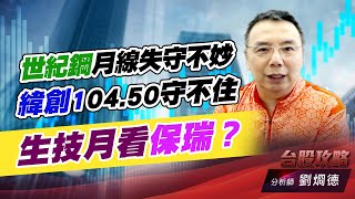 世紀鋼月線失守不妙，緯創104.50守不住，生技月看保瑞？｜台股攻略｜劉烱德 (圖)