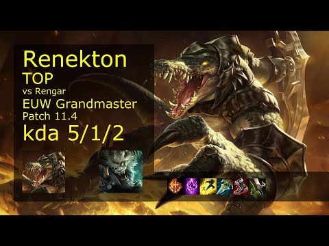 Renekton Top vs Rengar - EUW Grandmaster 5/1/2 Patch 11.4 Gameplay