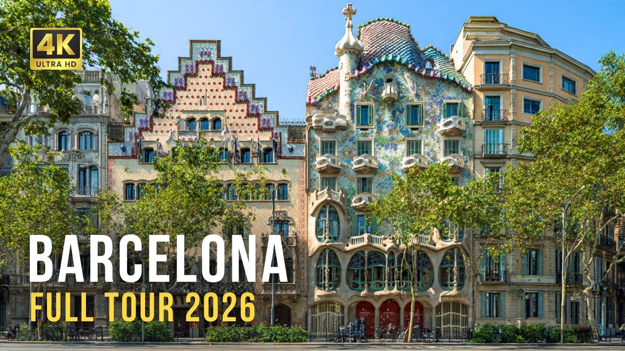 Immersive street-level walking tour through Barcelona Passeig de Gracia, Spain, showcasing authentic urban landscapes, local architecture, and the vibrant atmosphere of the city's neighborhoods