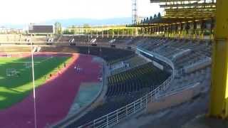 preview picture of video 'Stadion Plovdiv , View from the second Floor to the rowing channel , courts and hills'