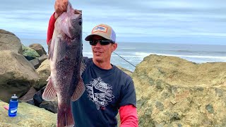 Rock Fishing For A MONSTER From Shore... EASY Cast Iron Skillet Recipe