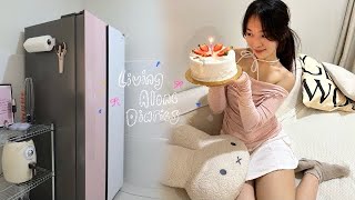 living alone diaries ∙ BIRTHDAY VLOG 🎀 i got the pink fridge of my dream..! ahh