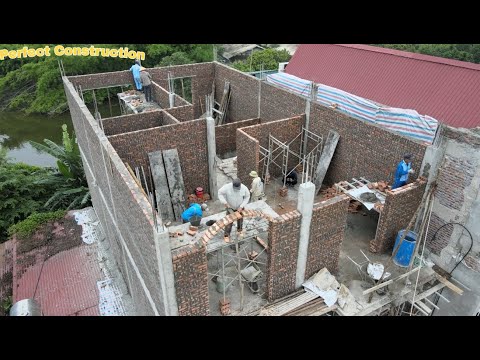 We Finished The Brick Wall Construction On The 3rd Floor Of The Modern House.