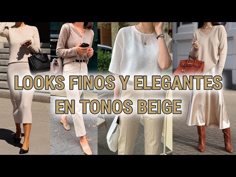 COMBINAICONES DE ROPA ELEGANTES Y FINA USANDO EL COLOR BEIGE OUTFITS FINOS Y ELEGANTES DE MODA BEIGE