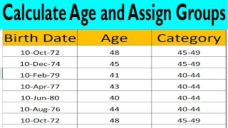 Calculate Age and Assign Groups in Excel by learning center in Urdu/Hindi