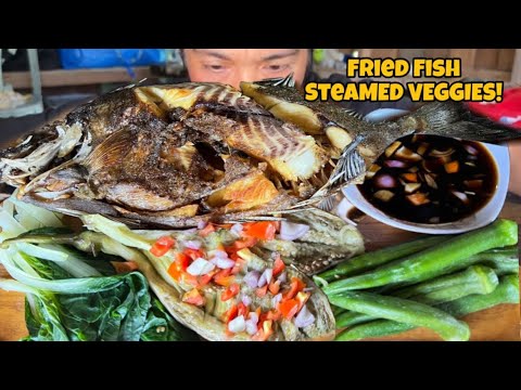 Steamed Vegetables at Fried Big Fish Mukbang Asmr | Filipino Food Mukbang Philippines