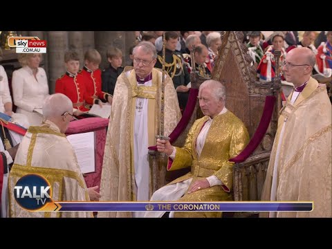 King Charles III receives Jewelled Sword of Offering and spurs to a Byzantine chant