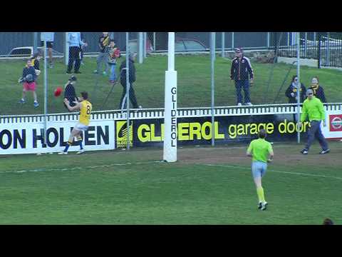Glenelg's Clint Alleway kicks a goal from centre v Eagles, Rd 15, 2015