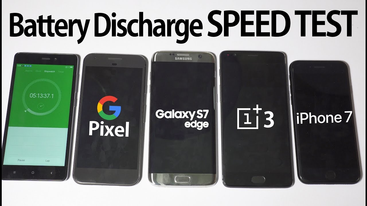 Google Pixel vs iPhone 7 vs Galaxy S7 Edge vs OnePlus 3 - Battery Drain Speed Test!