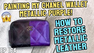PAINTING MY CHANEL WALLET METALLIC PURPLE! HOW TO RESTORE METALLIC LEATHER | EP 164   HD 720p
