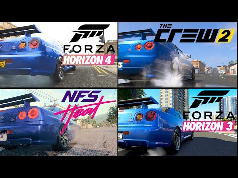 Forza Horizon 4 and Forza 3 vs NFS Heat vs The Crew 2 | Nissan Skyline GT-R V-Spec (R34) Comparison