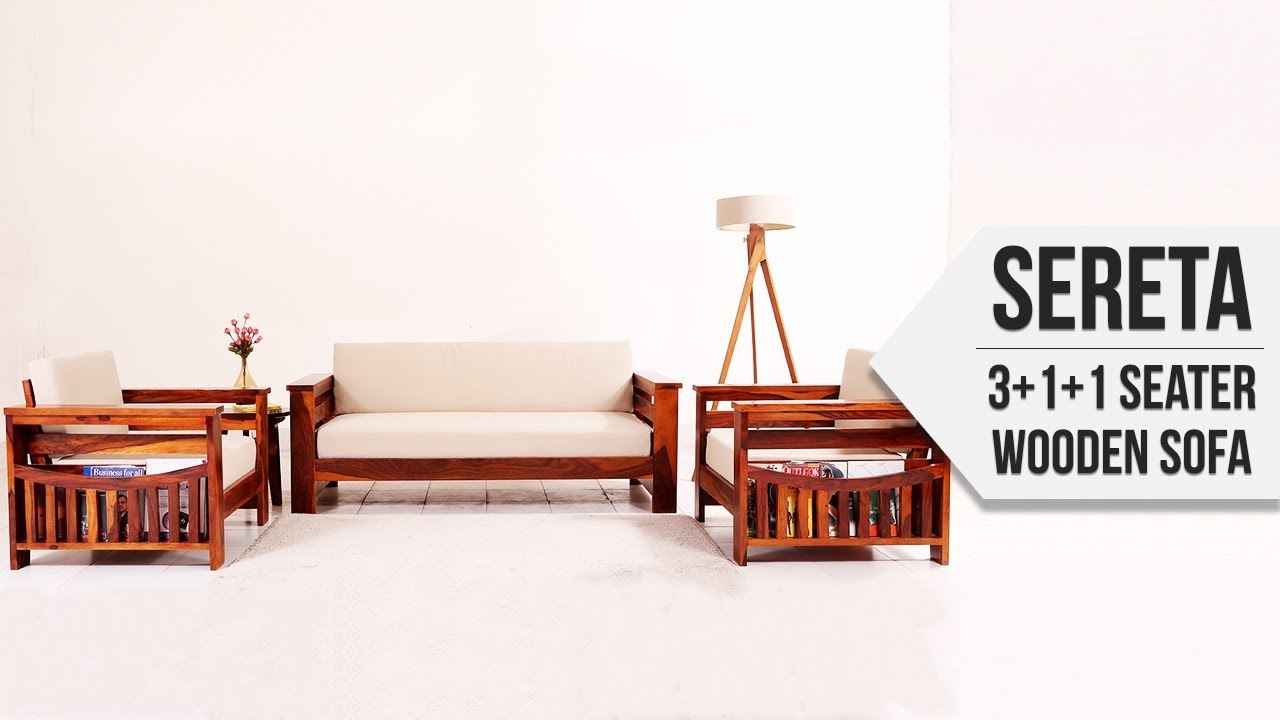 Wooden Sofas: Sereta 3+1+1 Seater Wooden Sofa (Honey Finish)