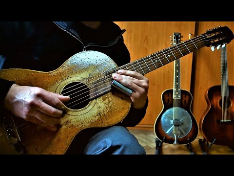 Krbi's Guitar - HOOCHIE COOCHIE MAN (Bottleneck, sliding blues, old 1900s parlor guitar)