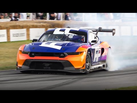 2024 Ford Mustang GT3 in action on Goodwood hillclimb course: Accelerations, Burnouts & V8 Sound!