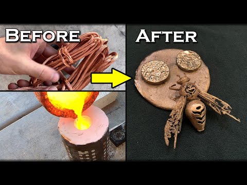 Casting A Copper 'Murder Hornet' & Coins From Scrap Copper Cable - Lost PLA Casting At Home