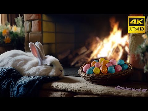 Relax with Easter Bunny and Crackling Fireplace 4K 🔥 Sleep in Cozy Ambience