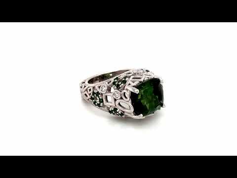 Green Tourmaline 8.21ct in 18KWG Ring with Diamonds and Accent Green Tourmalines SKU 4324