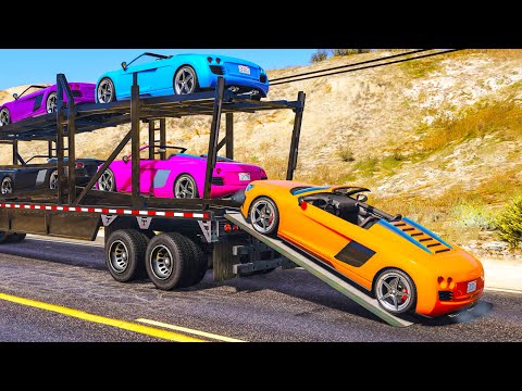 Sports Cars Transportation on Trucks - 6 Cars on Truck Impossible Transporting - GTA V Gameplay #13