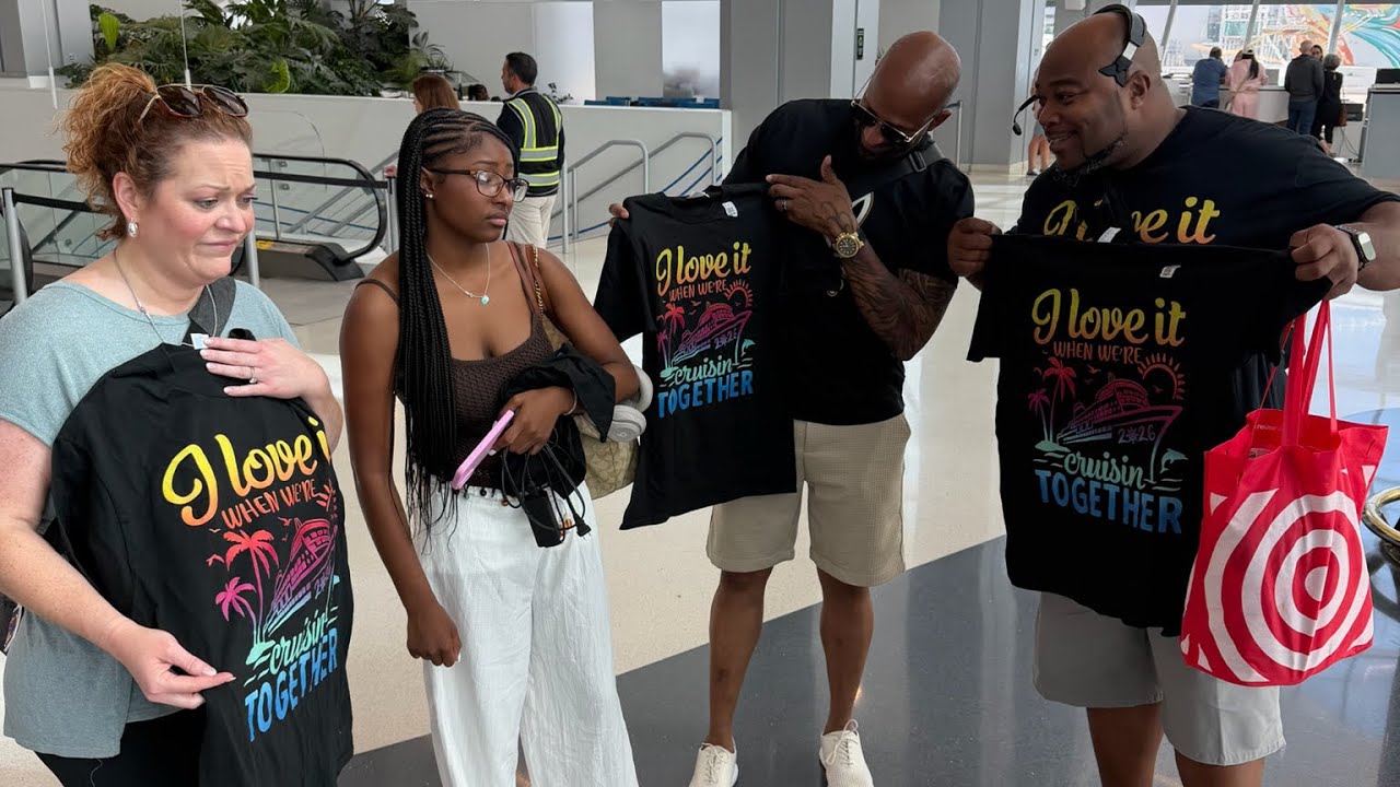  Bethany and Purnell exchange FAT JOKES when show up to the cruise terminal for check-in ￼