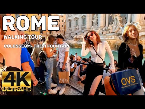 ROME ITALY VIRTUAL WALKING TOUR - COLOSSEUM TO TREVI FOUNTAIN 4K UHD