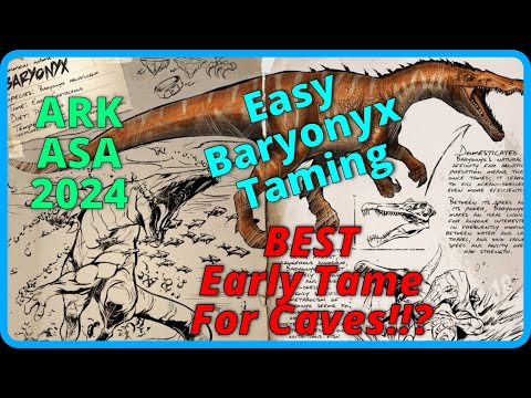 Ark ASA Easy Tame a Baryonyx in 2024, one of the best early tame cave mounts in ark!