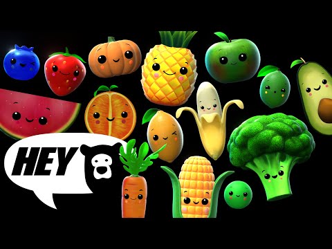 Hey Bear Sensory - Colour and Count - Dancing Fruit and Veggies! - Dance Video