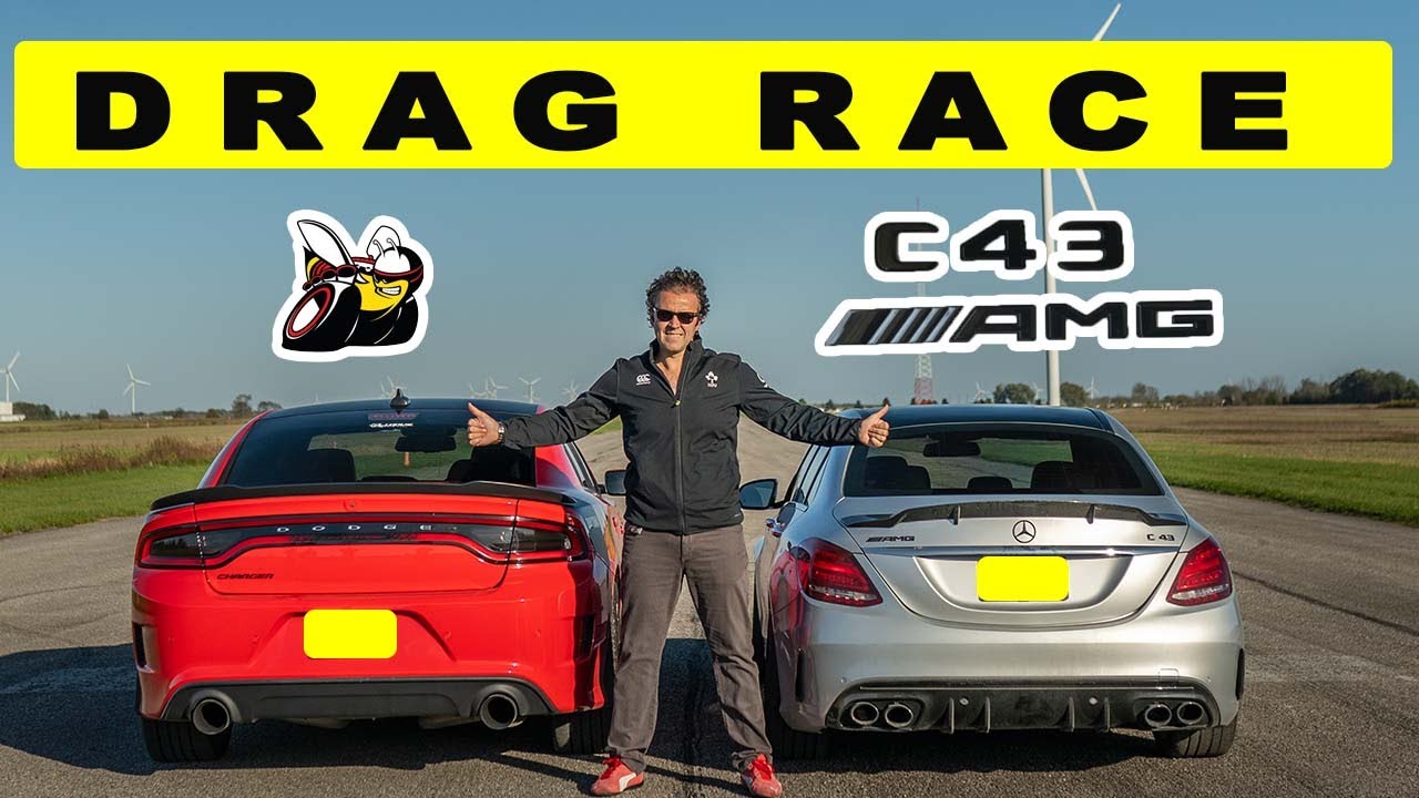 Dodge Charger 392 Scat Pack vs Mercedes C43 AMG, someone gets walked at the end. Drag and Roll Race.