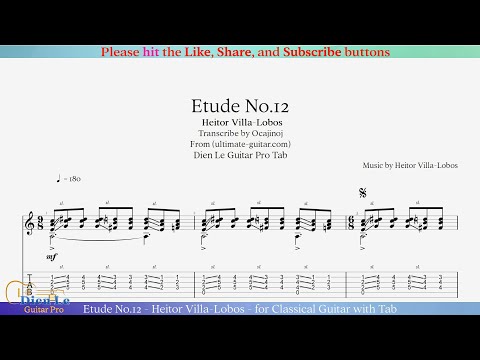 Etude No.12 - Heitor Villa-Lobos - for Classical Guitar with Tab