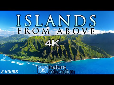 8 HOUR DRONE FILM: "Islands From Above" 4K + Music by Nature Relaxation™ (Ambient AppleTV Style)