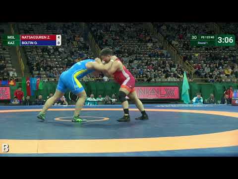 Round 1 FS - 125 kg: Z. NATSAGSUREN (MGL) v. O. BOLTIN (KAZ)