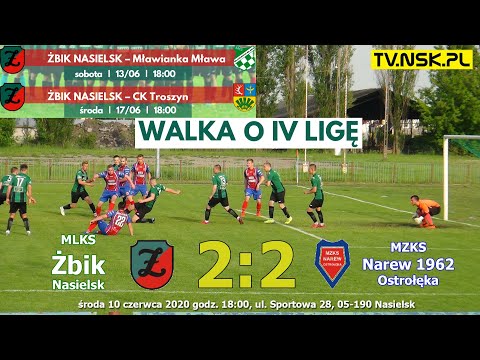 tv.nsk.pl 2020-06-10 MLKS Żbik Nasielsk - MZKS Narew 1962 Ostrołęka 2:2 bramki