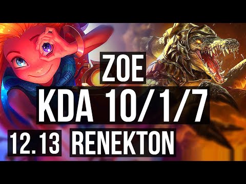 ZOE vs RENEKTON (MID) | 10/1/7, Legendary, 400+ games | KR Master | 12.13