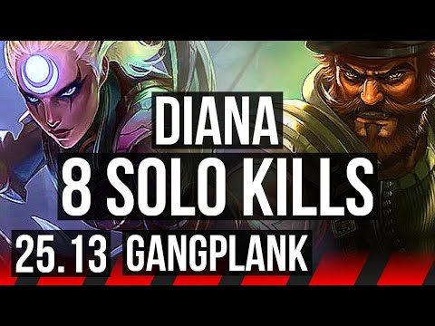 DIANA vs GANGPLANK (TOP) | 8 solo kills, 17/4/8, 700+ games, Godlike | KR Master | 25.13